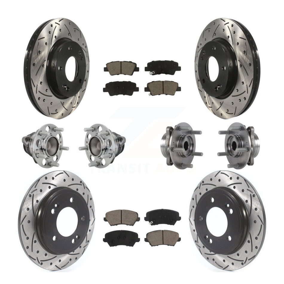 Front Rear Hub Bearings Coated Disc Brake Rotors And Pads Kit (10Pc) For Hyundai Veloster KBB-131307