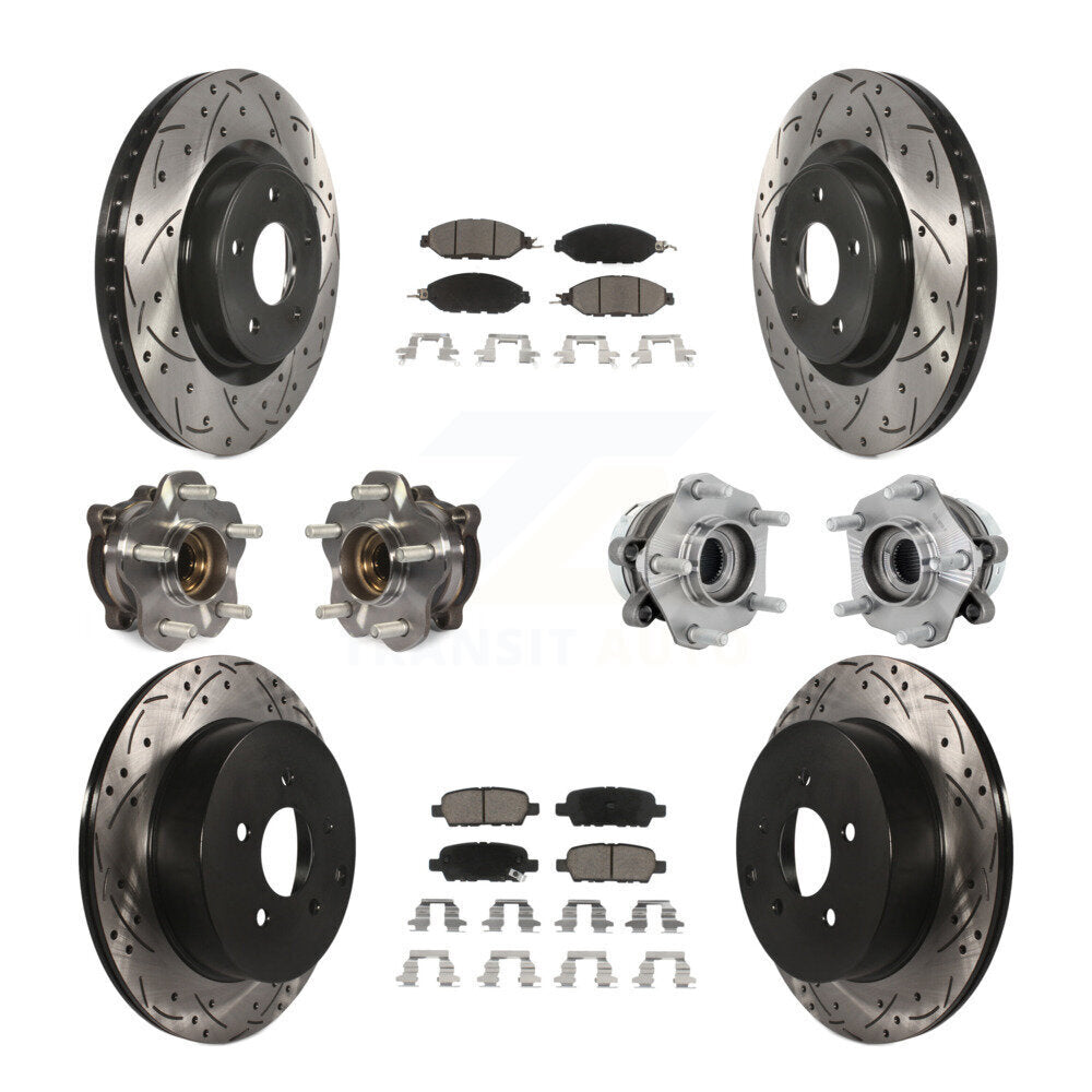 Front Rear Hub Bearing Coated Disc Brake Rotors And Pads Kit (10Pc) For Nissan Murano AWD KBB-131311