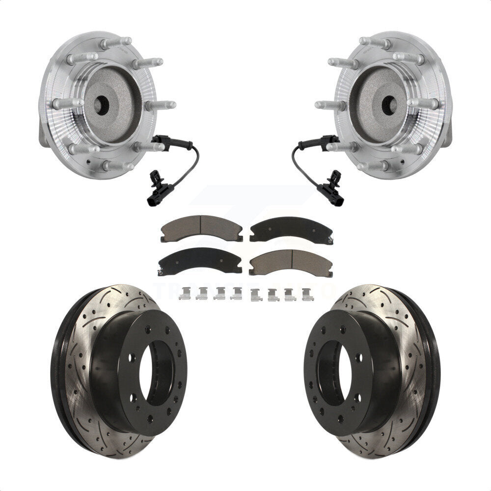 Front Hub Bearing Drilled Slot Brake Rotor Pads Kit For GMC Chevrolet Sierra 2500 HD 3500 KBB-131313