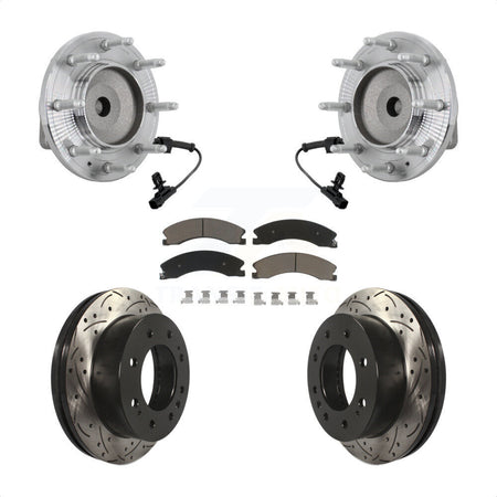 Front Hub Bearing Drilled Slot Brake Rotor Pads Kit For GMC Chevrolet Sierra 2500 HD 3500 KBB-131313