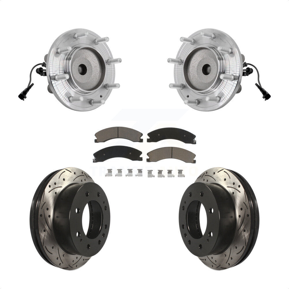 Front Hub Bearing Drilled Slot Brake Rotor & Pad Kit For GMC Sierra 3500 HD Chevrolet RWD KBB-131314