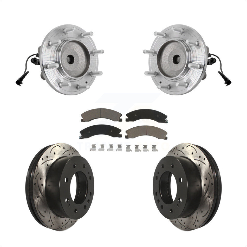Front Hub Bearing Drilled Slot Brake Rotor & Pad Kit For GMC Sierra 3500 HD Chevrolet RWD KBB-131314