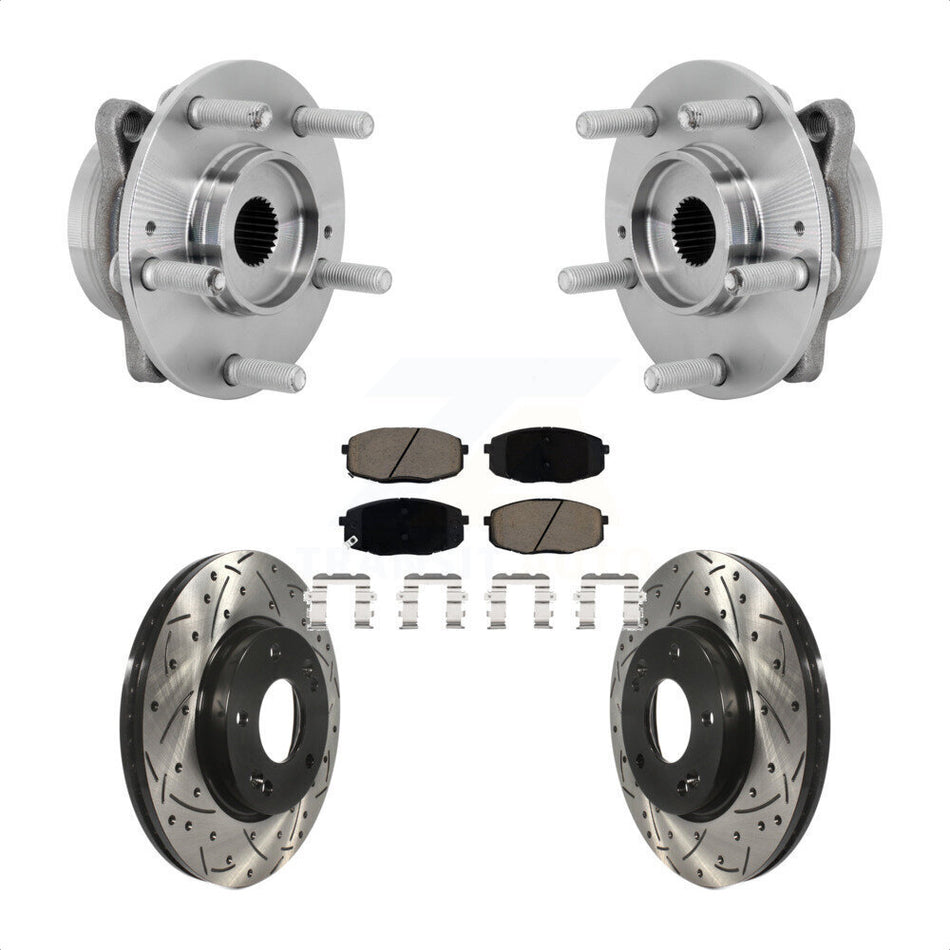 Front Hub Bearing Assembly Drilled Slot Brake Rotor & Pad Kit For Hyundai Kona Kia Seltos KBB-131318