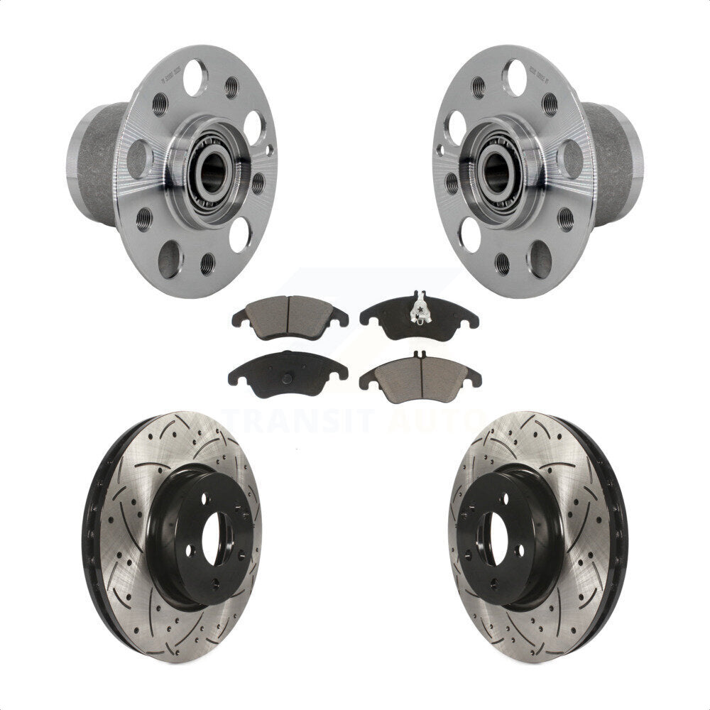 Front Hub Bearing Drill Slot Brake Rotor Pads Kit For Mercedes-Benz C300 E350 C350 SLC300 KBB-131323