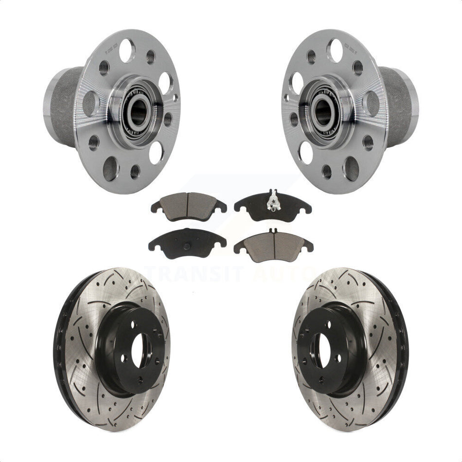 Front Hub Bearing Drill Slot Brake Rotor Pads Kit For Mercedes-Benz C300 E350 C350 SLC300 KBB-131323