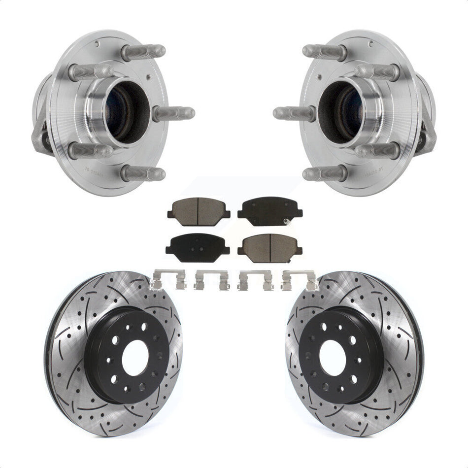 Front Hub Bearing Assembly Coated Drilled Slot Brake Rotor & Pad Kit For Chevrolet Camaro KBB-131328
