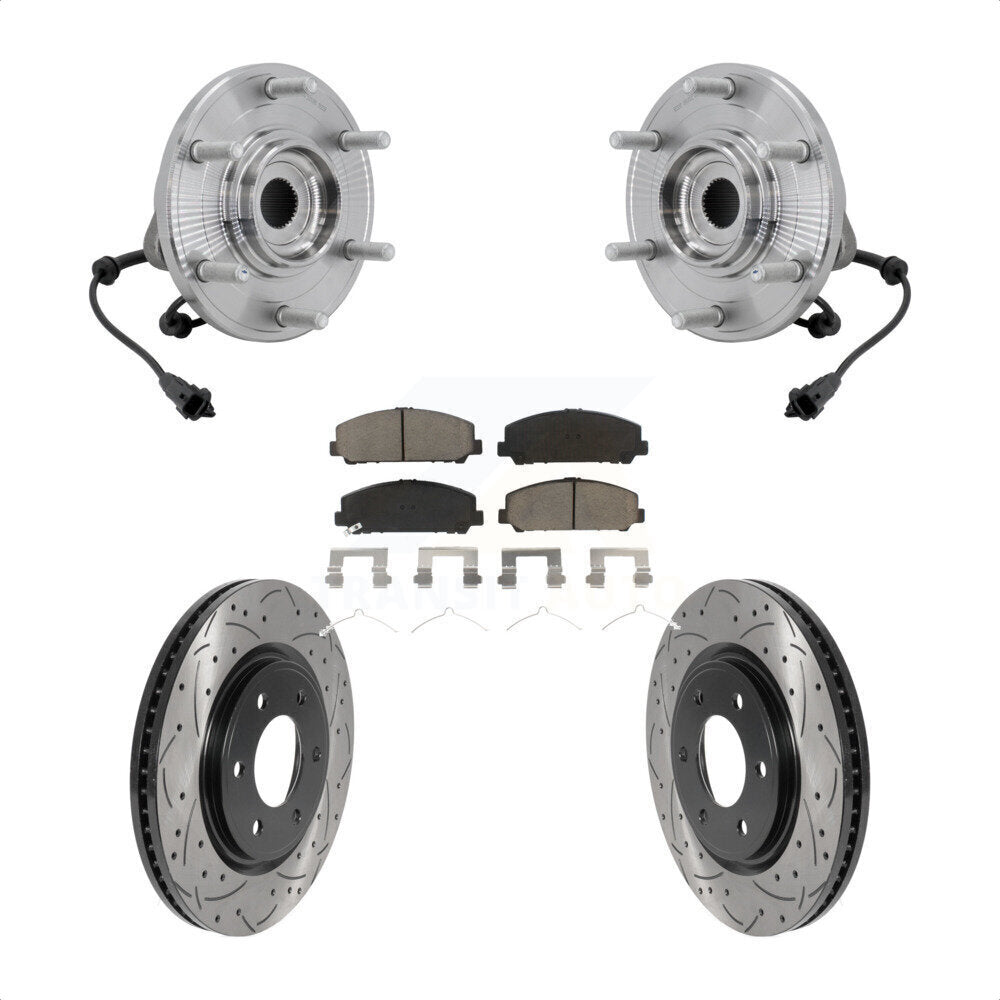 Front Hub Bearing Assembly Drill Slot Brake Rotor Pads Kit For 2017-2023 Nissan TITAN 4WD KBB-131331