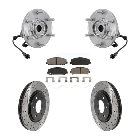Front Hub Bearing Assembly Drill Slot Brake Rotor Pads Kit For 2017-2023 Nissan TITAN 4WD KBB-131331