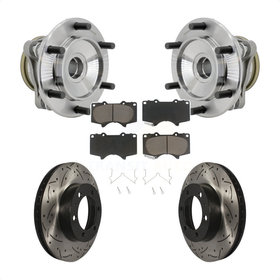 Front Hub Bearing Drilled Slot Brake Rotor & Pad Kit For Toyota Tacoma 4Runner FJ Cruiser KBB-131333