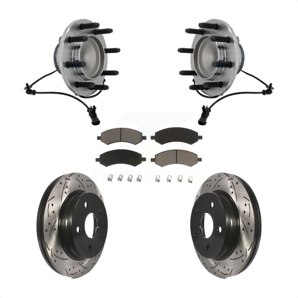 Front Hub Bearing Drilled Slot Brake Rotor & Pad Kit For Dodge Ram 1500 With 8 Lug Wheels KBB-131335
