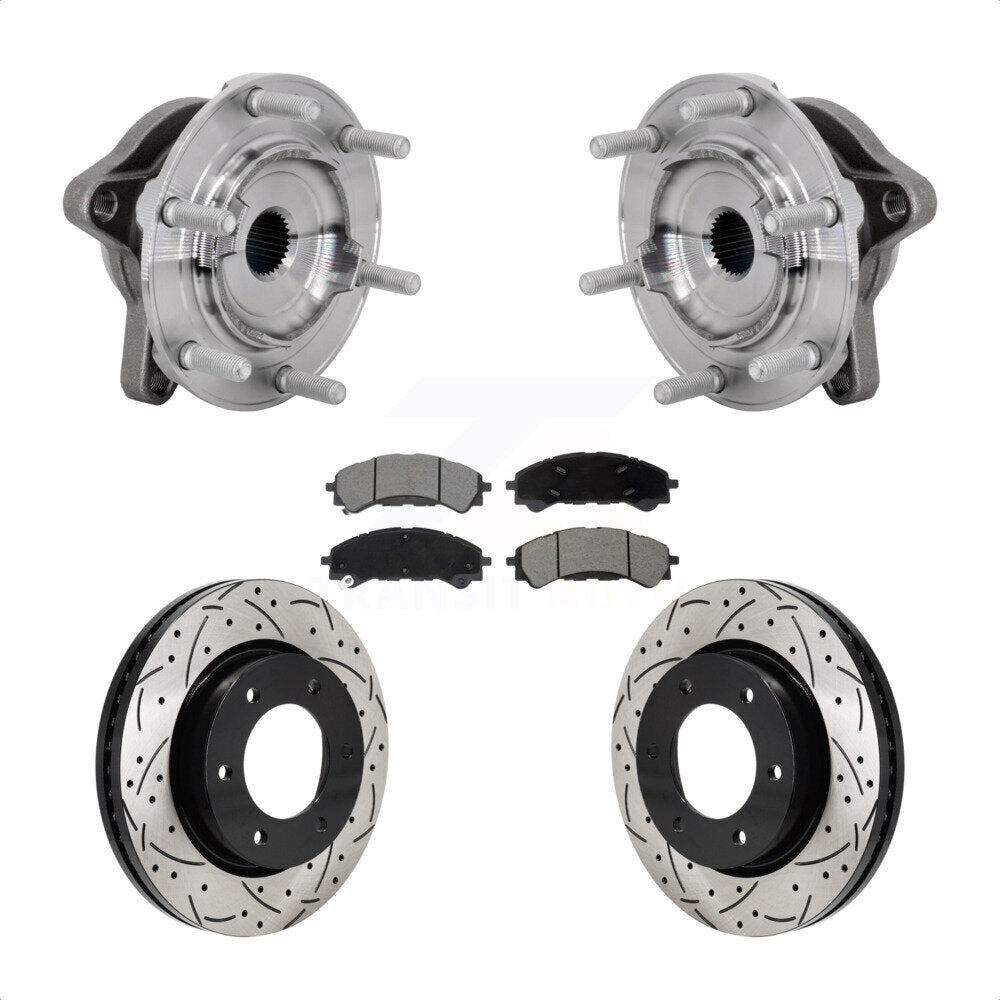 Front Hub Bearing Assembly Drilled Slot Brake Rotor Pad Kit For 2019-2023 Ford Ranger 4WD KBB-131338