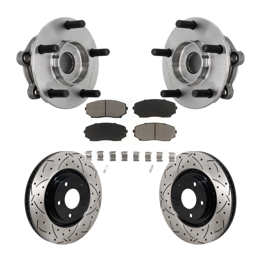 Front Hub Bearing Assembly Coated Drill Slot Brake Rotor Pad Kit For 2016-2023 Mazda CX-9 KBB-131341