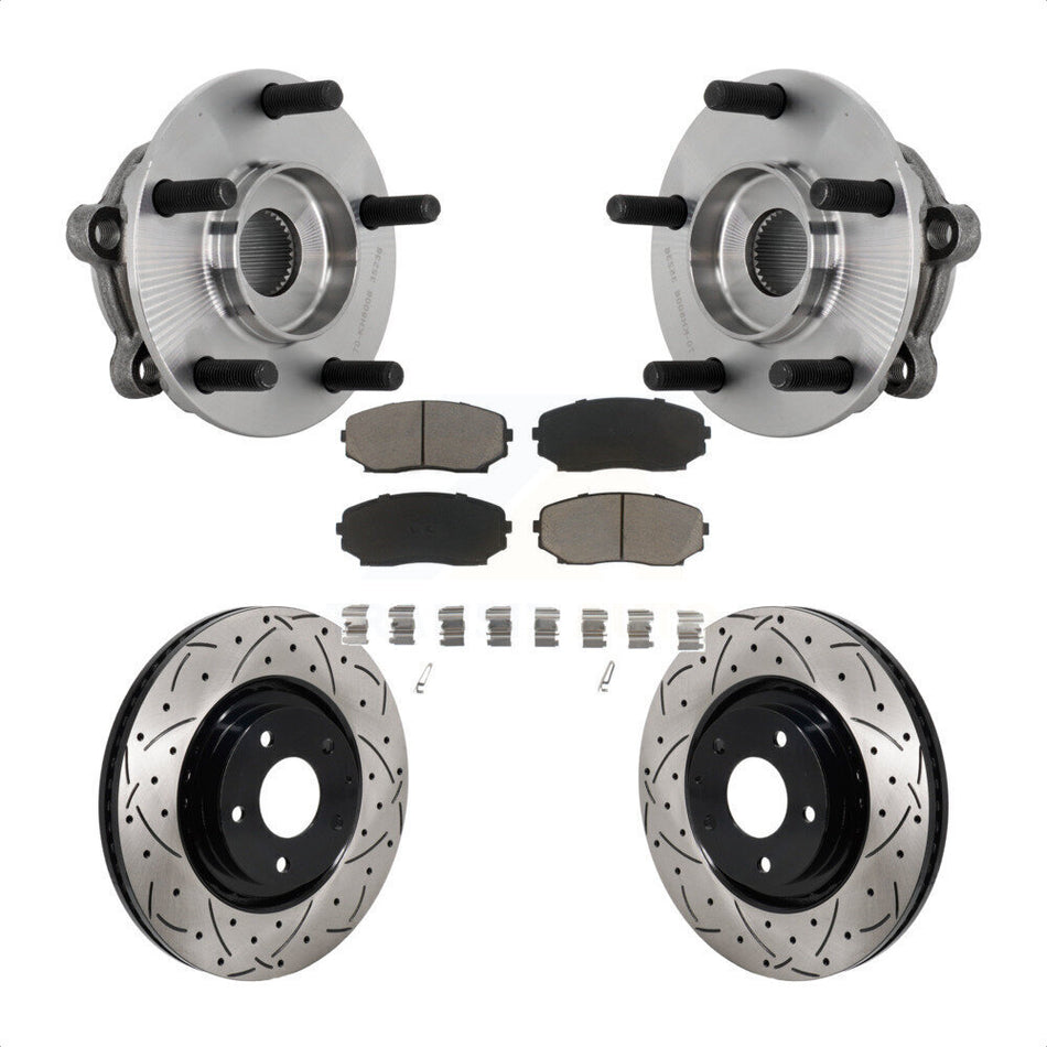 Front Hub Bearing Assembly Coated Drill Slot Brake Rotor Pad Kit For 2016-2023 Mazda CX-9 KBB-131341