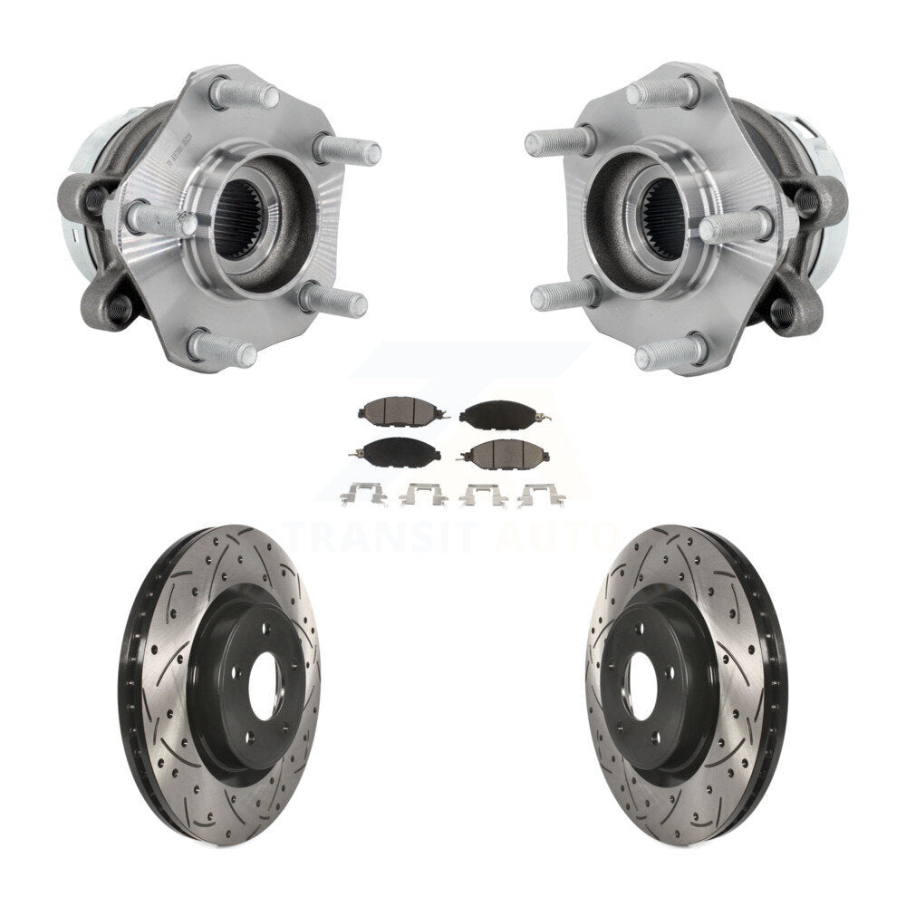 Front Hub Bearing Assembly Coated Drilled Slotted Brake Rotor & Pad Kit For Nissan Murano KBB-131344
