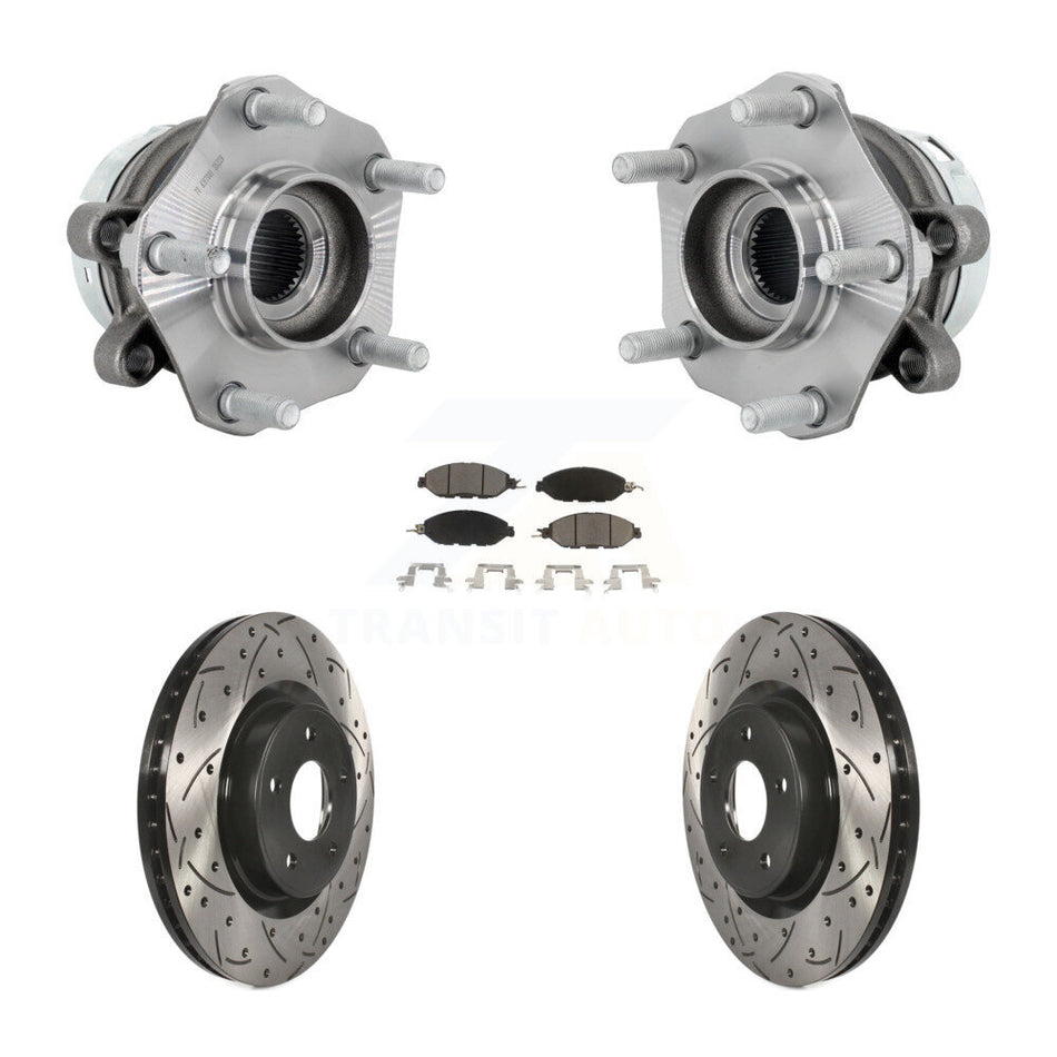 Front Hub Bearing Assembly Coated Drilled Slotted Brake Rotor & Pad Kit For Nissan Murano KBB-131344