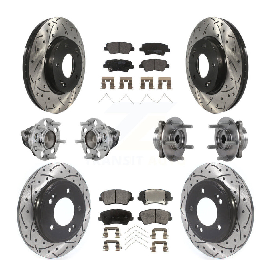 Front Rear Hub Bearings Coated Disc Brake Rotors And Pads Kit (10Pc) For Hyundai Veloster KBB-131346