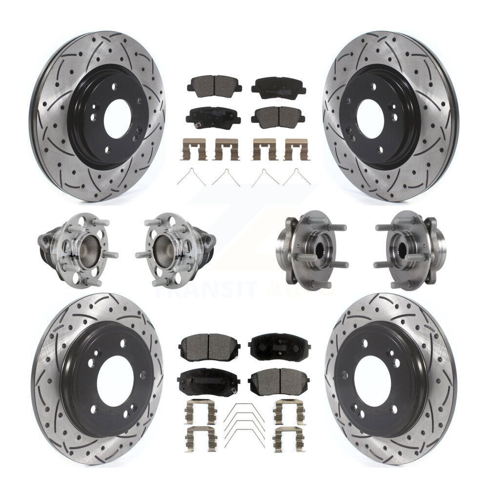 Front Rear Hub Bearing Coated Brake Rotor & Pad Kit (10Pc) For Kia Forte Hyundai Veloster KBB-131347