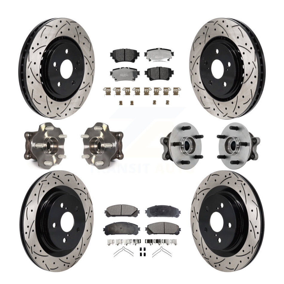 Front Rear Hub Bearing Coated Brake Rotor Pads Kit (10Pc) For 2021-2023 Toyota Sienna AWD KBB-131358