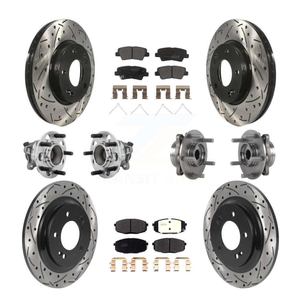 Front Rear Hub Bearing Coated Disc Brake Rotor And Pads Kit (10Pc) For Hyundai Elantra GT KBB-131373