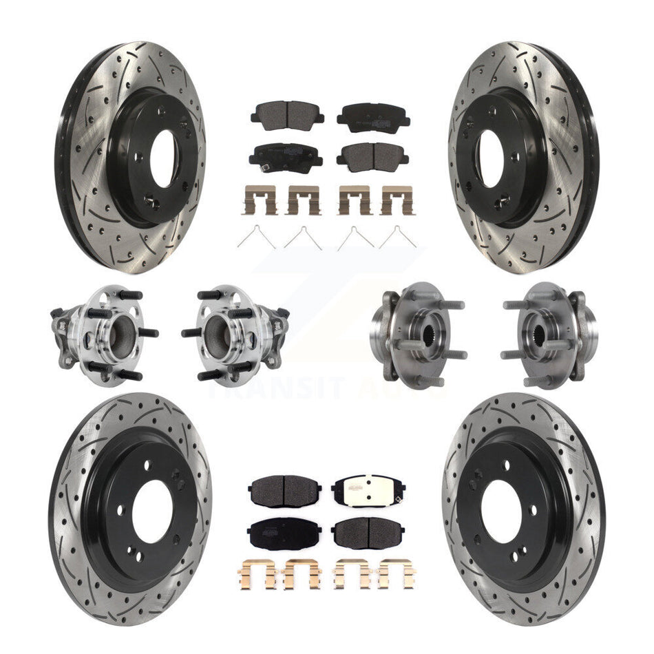 Front Rear Hub Bearing Coated Disc Brake Rotor And Pads Kit (10Pc) For Hyundai Elantra GT KBB-131373