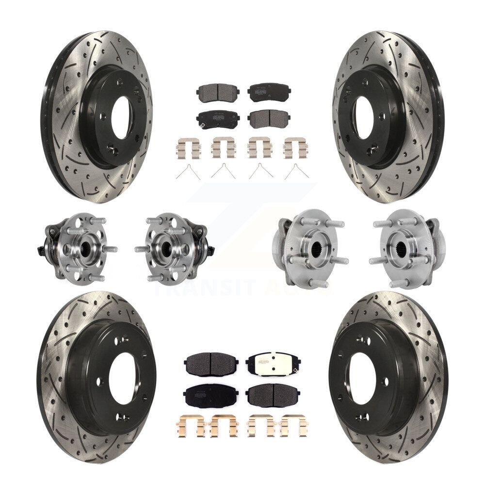 Front Rear Hub Bearings Coated Disc Brake Rotors And Pads Kit (10Pc) For Hyundai Kona KBB-131374