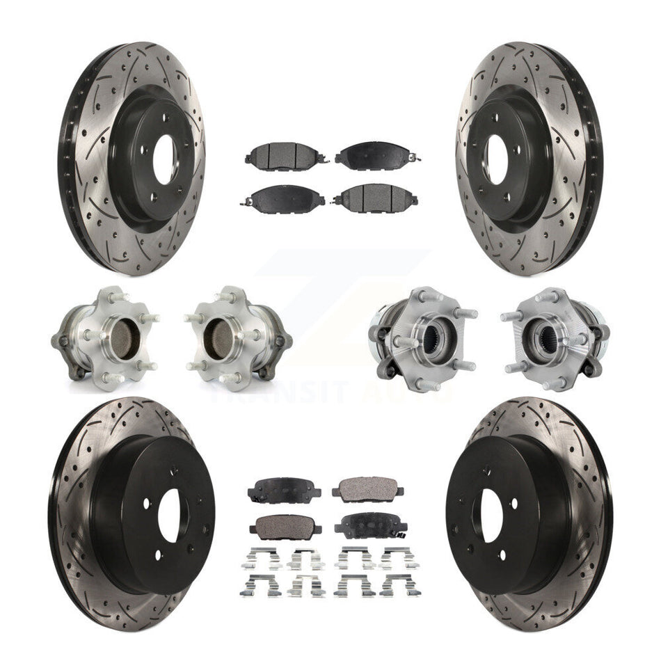 Front Rear Hub Bearing Coated Disc Brake Rotors And Pads Kit (10Pc) For Nissan Murano FWD KBB-131383