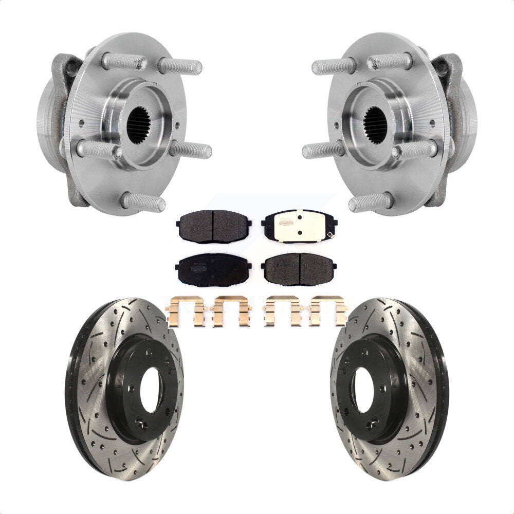 Front Hub Bearing Assembly Drilled Slot Brake Rotor & Pad Kit For Hyundai Kona Kia Seltos KBB-131386