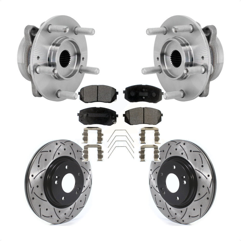 Front Hub Bearing Assembly Drilled Slot Brake Rotor & Pad Kit For Hyundai Kona Kia Seltos KBB-131387