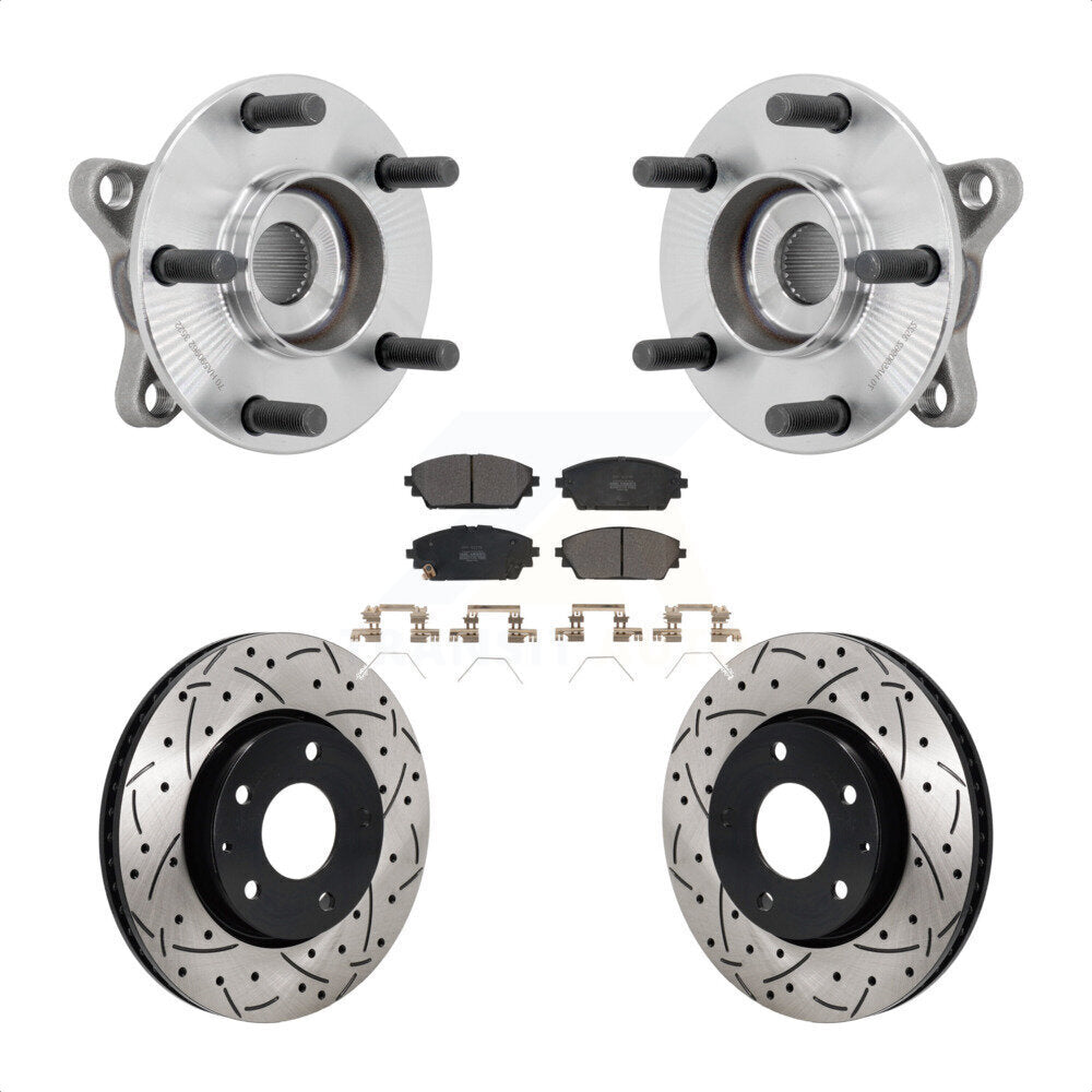 Front Hub Bearing Assembly Coat Drill Slot Brake Rotor Pads Kit For 2021-2022 Mazda 3 FWD KBB-131389