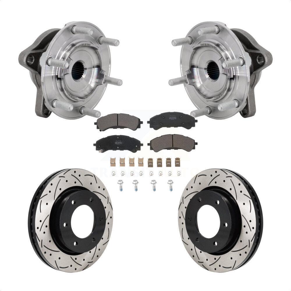 Front Hub Bearing Assembly Drilled Slot Brake Rotor Pad Kit For 2019-2023 Ford Ranger 4WD KBB-131391