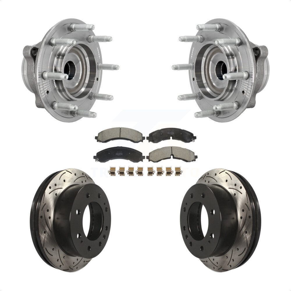 Front Hub Bearing Drill Slot Brake Rotor Pad Kit For GMC Chevrolet Silverado 2500 HD 3500 KBB-131393