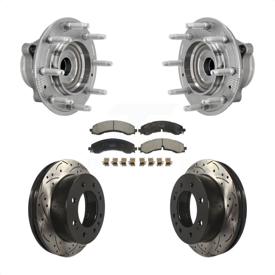 Front Hub Bearing Drill Slot Brake Rotor Pad Kit For GMC Chevrolet Silverado 2500 HD 3500 KBB-131393