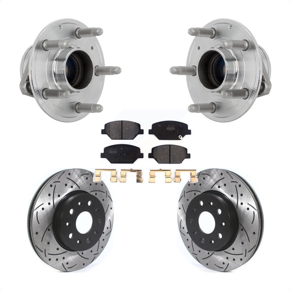 Front Hub Bearing Assembly Coated Drilled Slot Brake Rotor & Pad Kit For Chevrolet Camaro KBB-131394