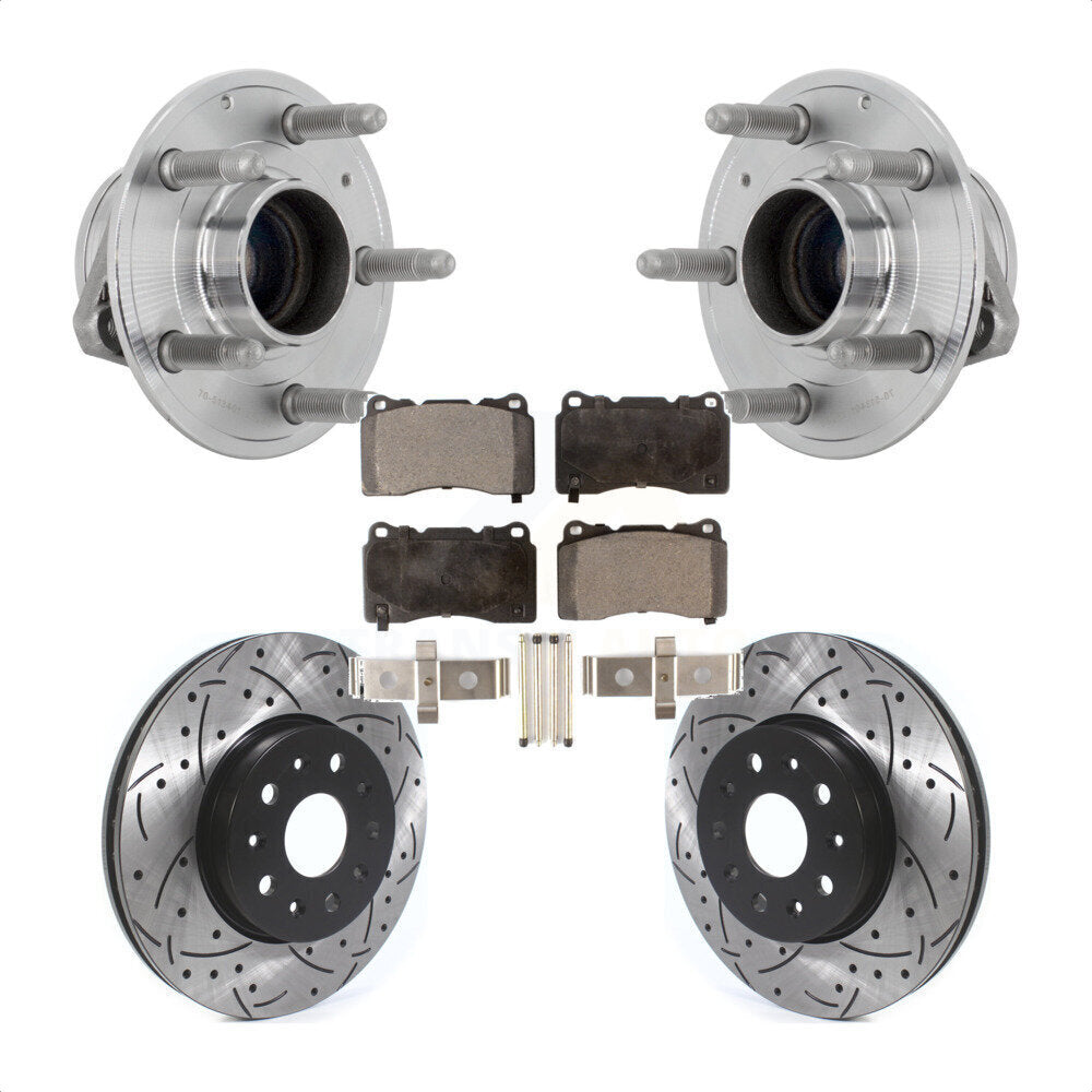 Front Hub Bearing Drilled Slot Brake Rotor Pads Kit For Chevrolet Camaro Cadillac CTS CT6 KBB-131395