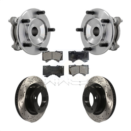 Front Hub Bearing Assembly Drilled Slot Brake Rotor Pad Kit For Toyota Tundra Sequoia RWD KBB-131398