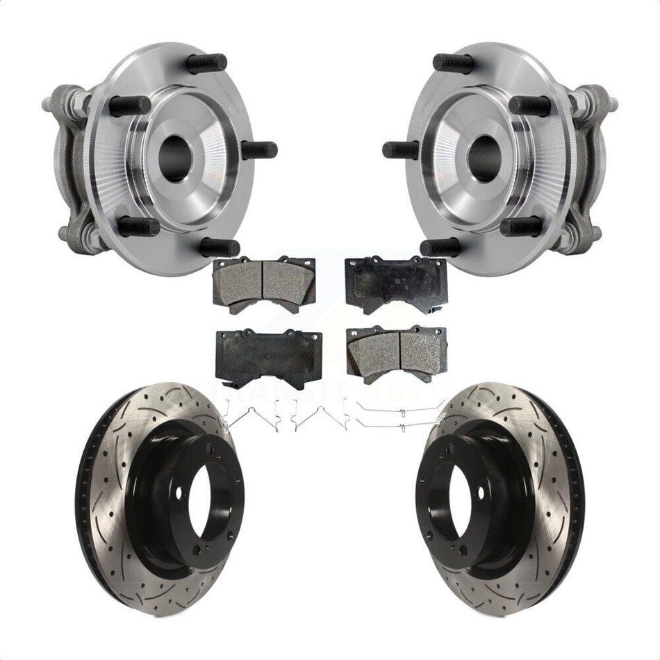 Front Hub Bearing Assembly Drilled Slot Brake Rotor Pad Kit For Toyota Tundra Sequoia RWD KBB-131398