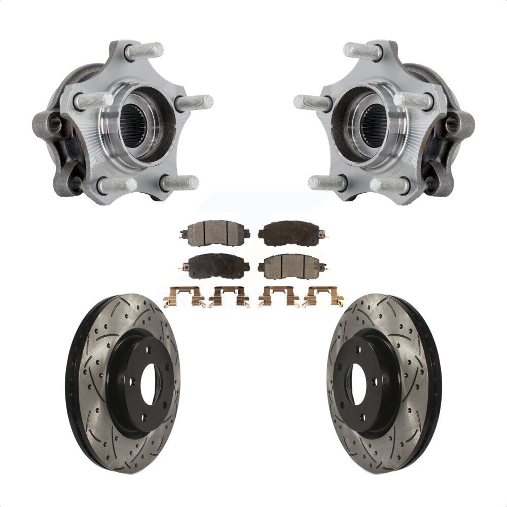 Front Hub Bearing Assembly Drilled Slot Brake Rotor & Pad Kit For 2019-2023 Nissan Altima KBB-131402