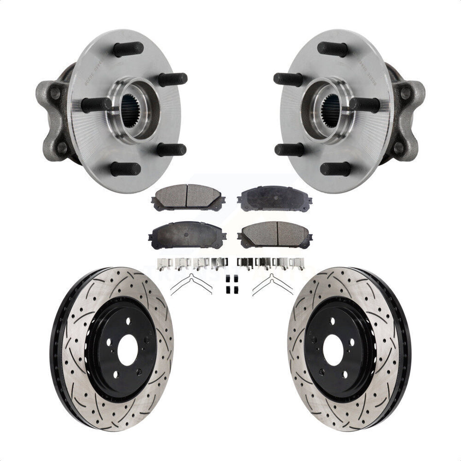 Front Hub Bearing Assembly Drilled Slot Brake Rotor & Pad Kit For 2021-2023 Toyota Sienna KBB-131404