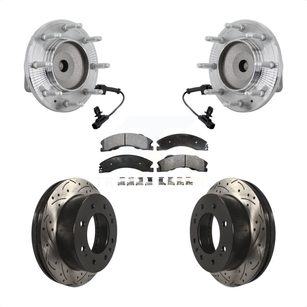 Front Hub Bearing Drilled Slot Brake Rotor Pads Kit For GMC Chevrolet Sierra 2500 HD 3500 KBB-131405
