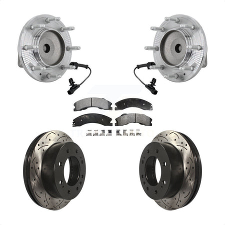 Front Hub Bearing Drilled Slot Brake Rotor Pads Kit For GMC Chevrolet Sierra 2500 HD 3500 KBB-131405