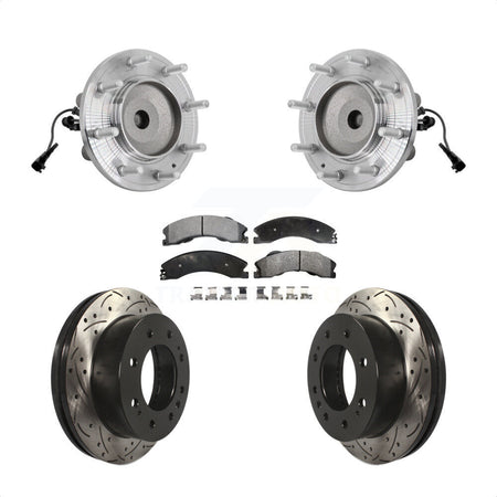 Front Hub Bearing Drilled Slot Brake Rotor & Pad Kit For GMC Sierra 3500 HD Chevrolet RWD KBB-131406