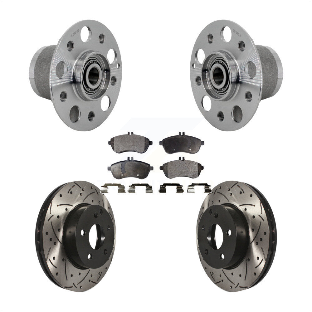 Front Hub Bearing Assembly Drilled Slot Brake Rotor & Pad Kit For Mercedes-Benz C300 C250 KBB-131411