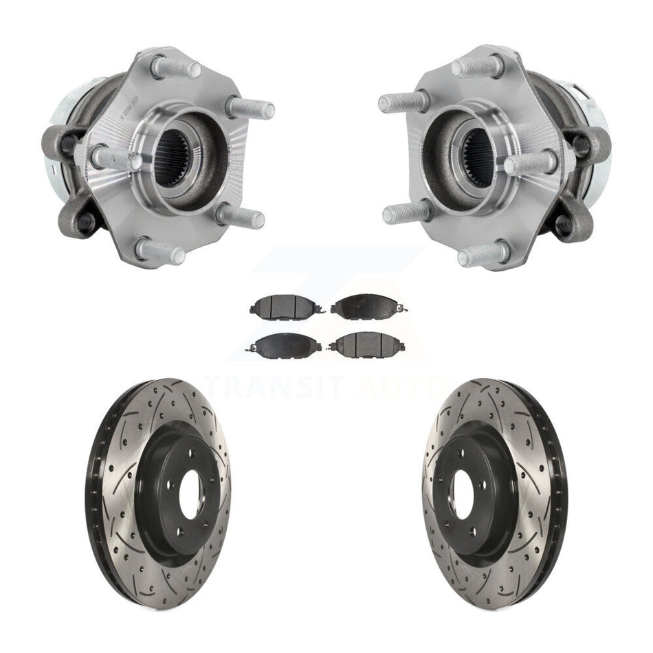 Front Hub Bearing Assembly Coated Drilled Slotted Brake Rotor & Pad Kit For Nissan Murano KBB-131421