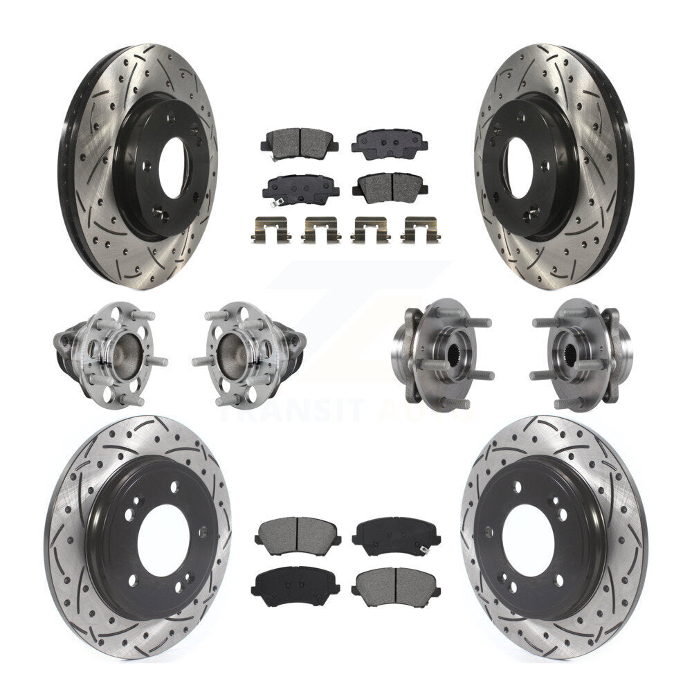 Front Rear Hub Bearings Coated Disc Brake Rotors And Pads Kit (10Pc) For Hyundai Veloster KBB-131423