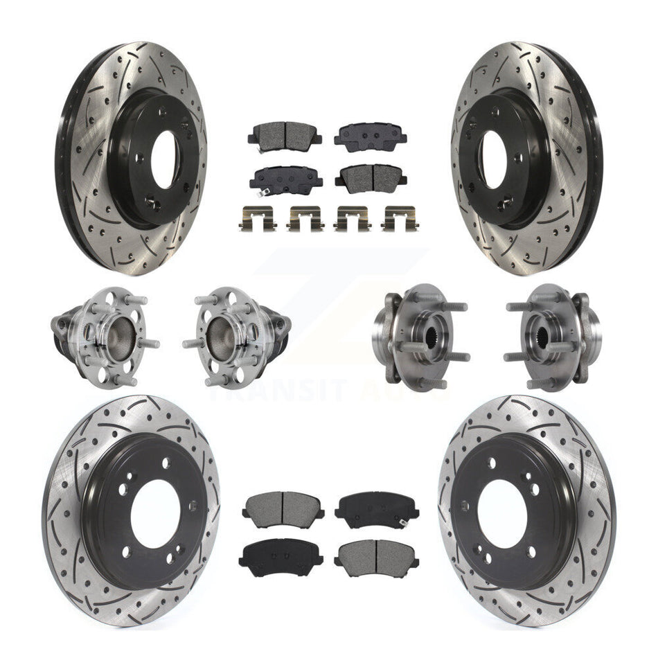 Front Rear Hub Bearings Coated Disc Brake Rotors And Pads Kit (10Pc) For Hyundai Veloster KBB-131423