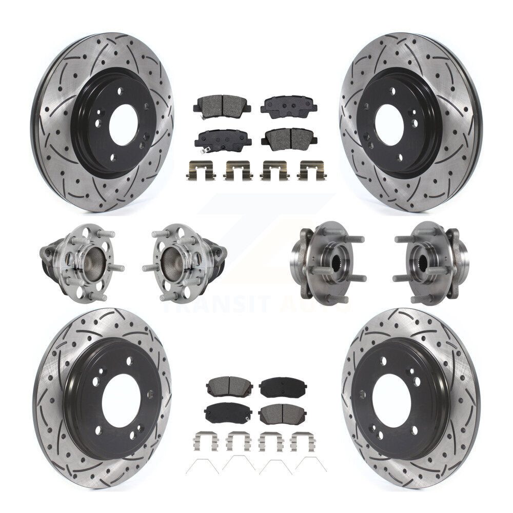 Front Rear Hub Bearing Coated Brake Rotor & Pad Kit (10Pc) For Kia Forte Hyundai Veloster KBB-131424