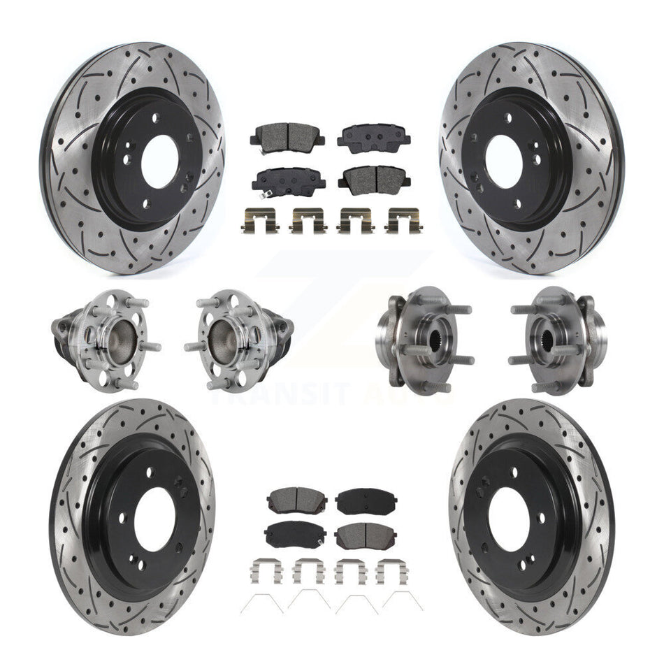 Front Rear Hub Bearing Coated Disc Brake Rotor And Pads Kit (10Pc) For Hyundai Elantra GT KBB-131425