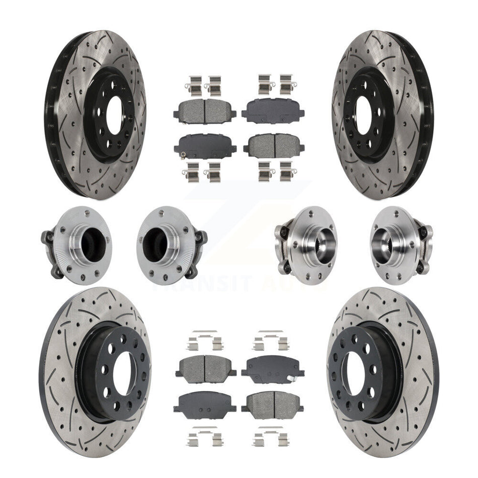 Front Rear Hub Bearings Coated Disc Brake Rotors And Pads Kit (10Pc) For Jeep Compass FWD KBB-131431