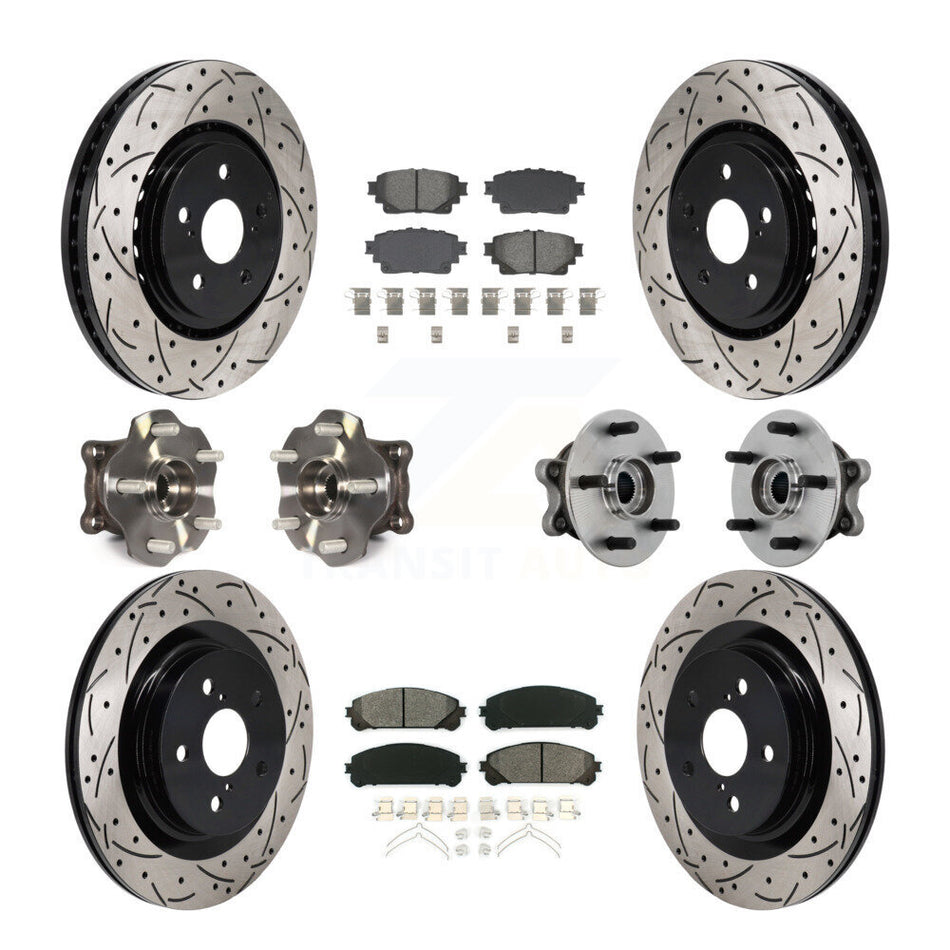 Front Rear Hub Bearing Coated Brake Rotor Pads Kit (10Pc) For 2021-2023 Toyota Sienna AWD KBB-131439