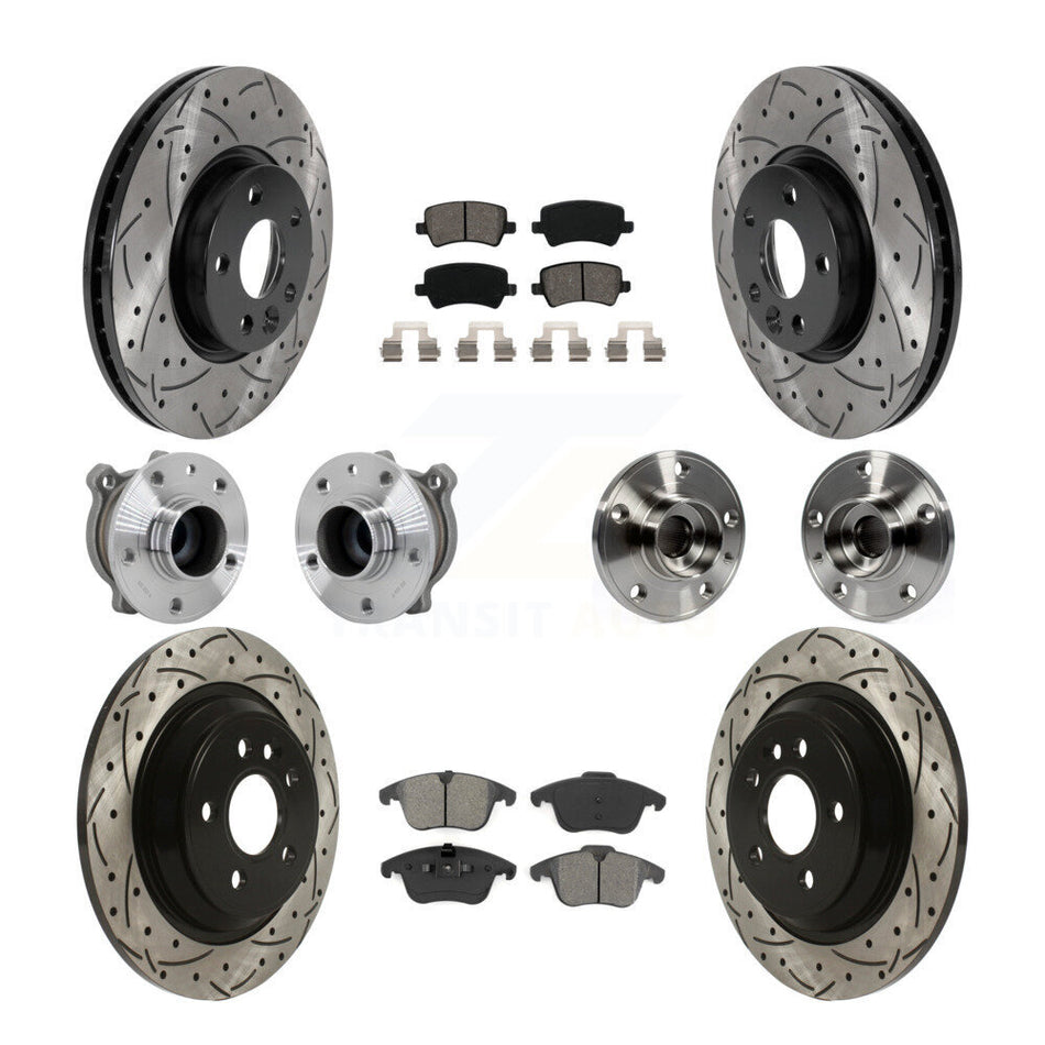Front Rear Hub Bearing Coated Disc Brake Rotor Pad Kit (10Pc) For 2013-2014 Volvo S60 FWD KBB-131442